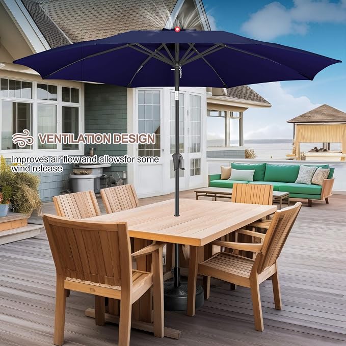 FLAME&SHADE 10 ft Outdoor Market Patio Table Umbrella with Fiberglass Rib Tips and Tilt,Navy Blue