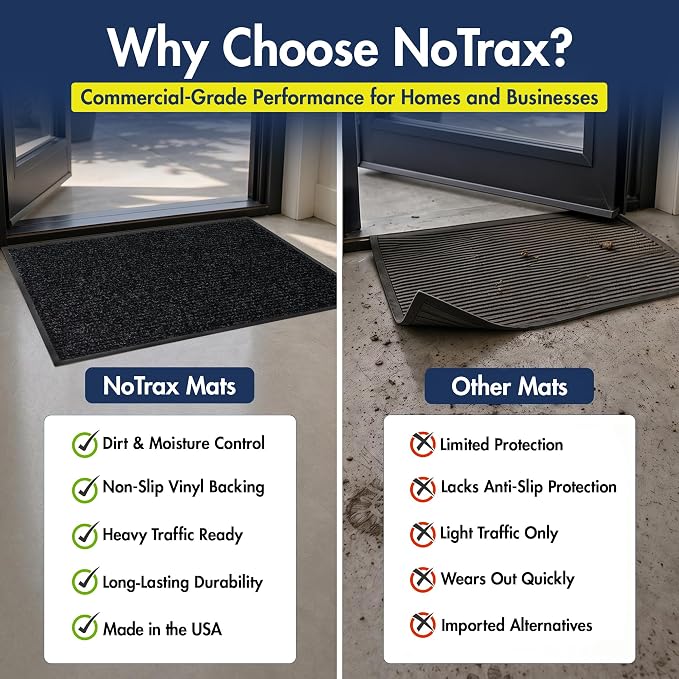 Notrax 109 Industrial Door Mat, 3' x 6' Large Entrance Mat, Heavy Duty Commercial Rugs for Entryway, Welcome Lobbies, Garage, and Mudroom, Made in the USA, Charcoal Black, Brush Step 109S0036CH