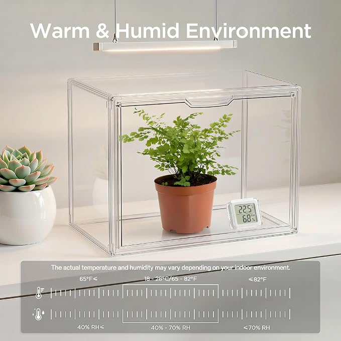 HBlife Mini Greenhouse for Indoor, Clear Stackable Green House with Magnetic Waterproof Door for Small Plants Nursery Germination and Display, Tabletop Portable Greenhouse, 14.1x8.6x10.6 Inch (1 Pack)