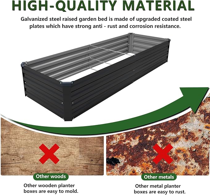 2PCS 8x2x1ft Galvanized Raised Garden Kit,Metal Planter Box,Black | Outdoor Elevated Metal Planter Box For Vegetables, Flowers & Herbs. Rustproof Galvanized Steel, Open Drainage, Easy Assembly