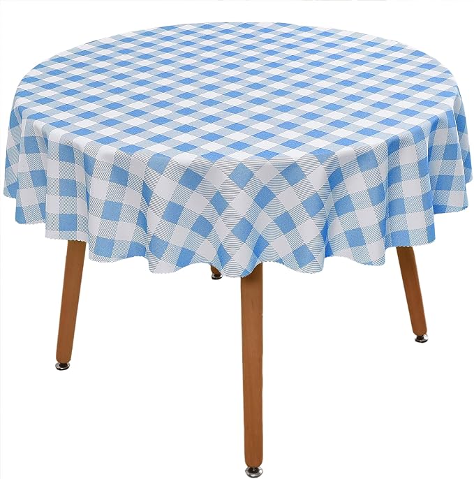 Waterproof Plaid Tablecloth Fabric - Round 58 Inch Classic Gingham Checker Table Cloth for Indoor/Outdoor Use - Buffalo Table Cover for Picnics, BBQs, and Parties