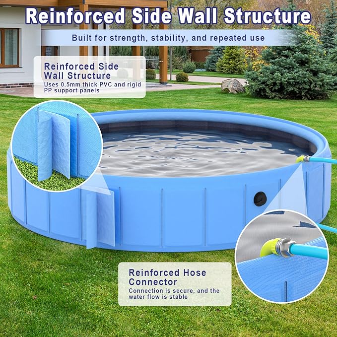 Foldable Dog Pool with Sprinkler, 97 in Extra Large Non-Slip Dog Pet Bath Pool, 2-in-1 Collapsible Pet Bathing Tub Kiddie Pool for Puppy Small Medium Large Dogs Cats and Kids