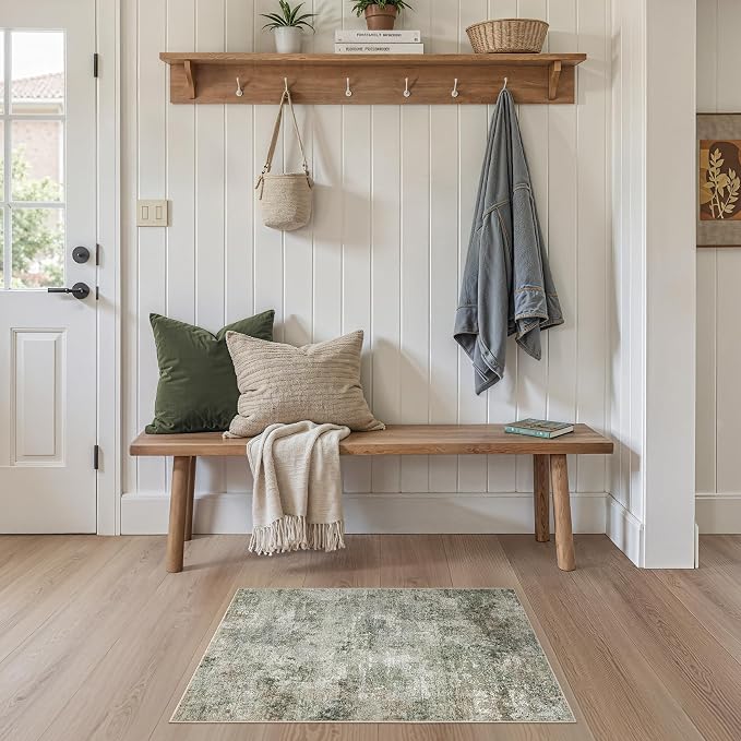Tortania Area Rug Living Room Rugs - 2x3 Washable Soft Neutral Boho Moroccan Farmhouse Mat Indoor Floor Carpet for Bedroom Under Dining Table Home Office Decor - Olive Brown