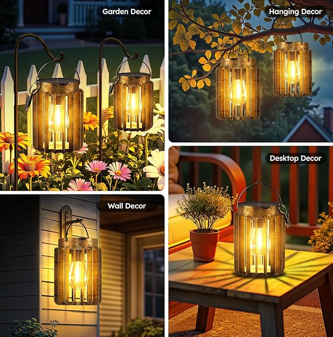 Ahaorigin Solar Lanterns Outdoor Waterproof, Brighter Up to 12 Hrs Outdoor Hanging Solar Lights, Outside Hanging Lanterns for Garden Porch Patio Yard Decor, Gifts for Women Mom Father 4 Pack