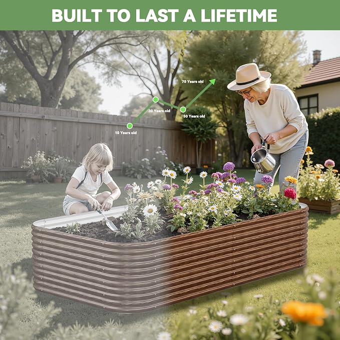 4 Pack Tall 8x4FT Brown Corrugated Galvanized Steel Raised Garden Bed Outdoor, Metal Above Ground Garden Bed for Vegetables and Flowers, Raised Beds for Gardening