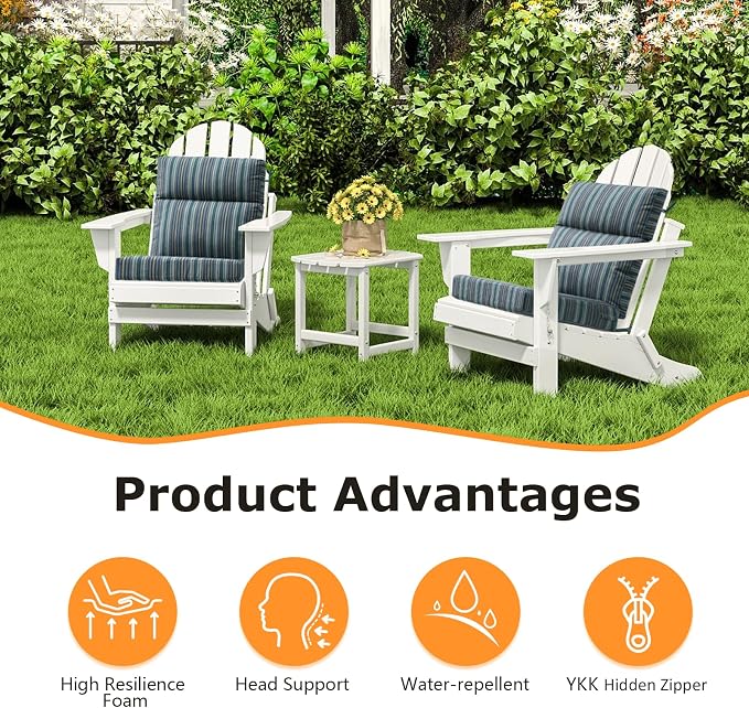 Unimatta Sunbrella Outdoor Separate High Back Cushion Seat Pads, 2-Pack 44 x 21 Inch Water-Repellent & Fade-Resistant Patio Furniture Cushions with Ties for Adirondack, Rocking Chairs, Troupe Dock