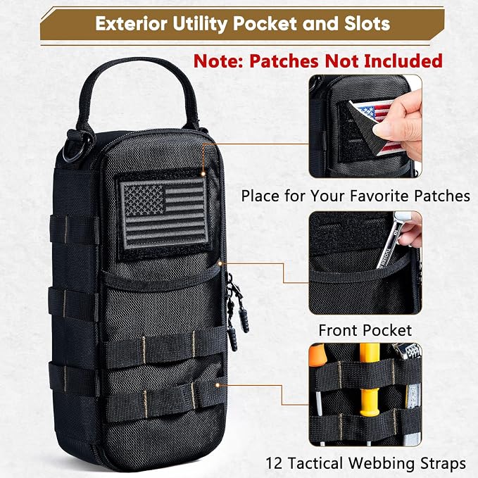 Heavy Duty Small Tool Bags for Men with Carabiner,Tactical Tool Pouch Bag,Portable Utility Tools Storage Organizer Case with Shoulder Strap for EDC,Motorcycle,Camping, Road Trip, Electricians