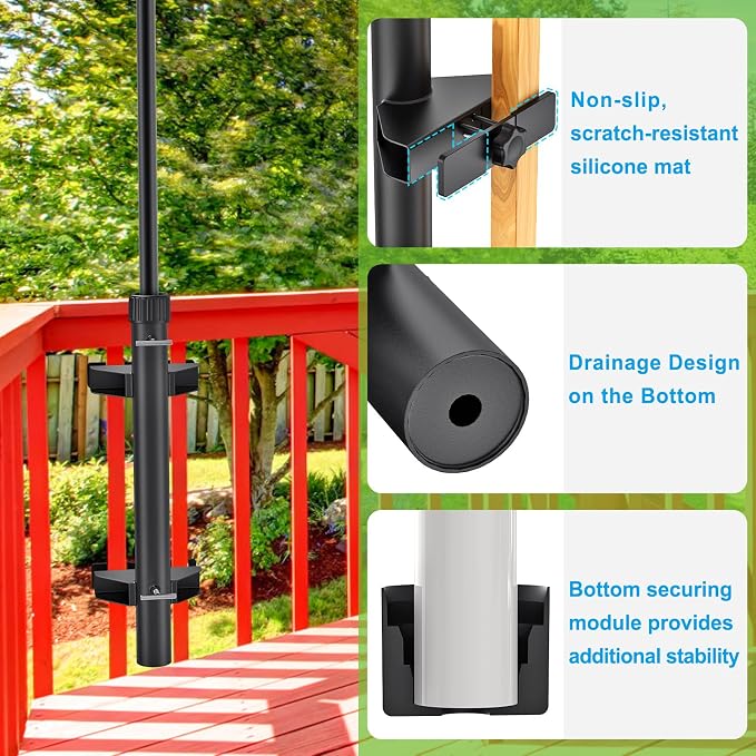 Dolibest Heavy-Duty Railing Umbrella Mount, Fits 1“-1.9” Poles, All-Welded Steel Mount Umbrella Holder with Sleeves, Space-Saving Deck Umbrella Holder, Outdoor Shade Holder for Porch & Patio, Black