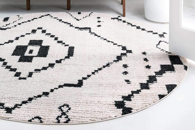 Unique Loom Morocco Collection Tribal, Southwestern, Bohemian Area Rug (7' 0 x 7' 0 Round, Ivory/Black)