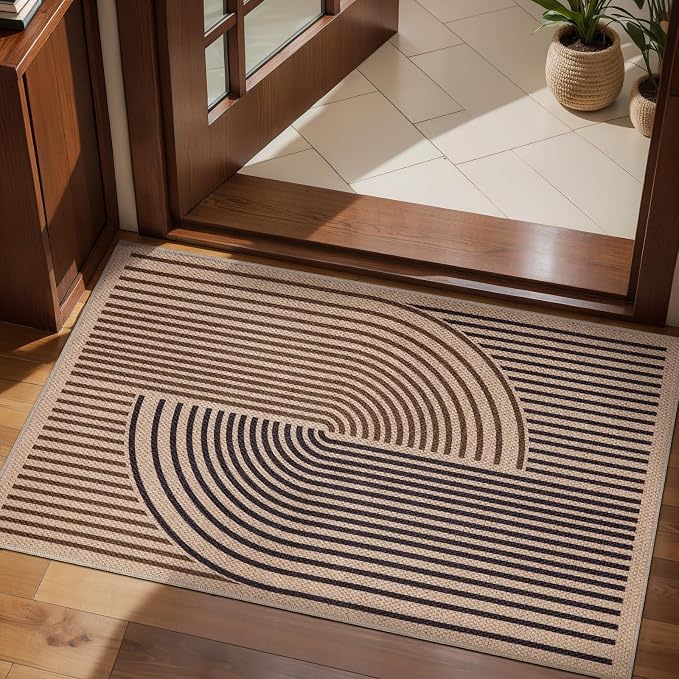 Tangsoo Rainbow Easy Jute Rug 2x4 Small Throw Rugs for Entryway,Washable Ultra Thin Outdoor Door Mat, Black Brown Non-Slip Indoor Floor Carpet for Entrance Kitchen Hallway Bedroom Front Porch