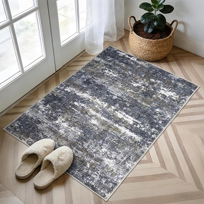 ROYHOME Abstract Rugs 2x3 Grey Brown | Non Shedding Rug Low Pile Stain Resistant for Bedroom Entryway