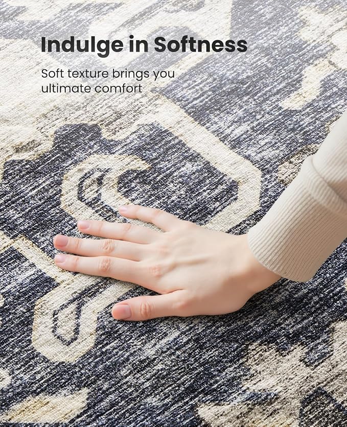 AMADA HOMEFURNISHING 2'6"x8' Washable Area Rug, Low-Profile Entryway Rug with Non-Slip Backing & Durable Edge Binding, Vintage Rug Pattern, Small Rugs for Entryway, Kitchen & Living Room