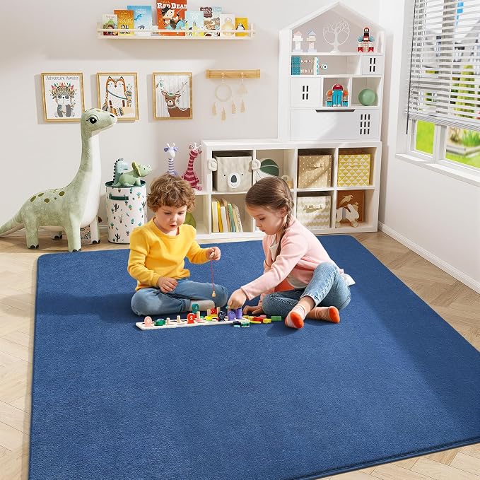 Amearea 4x4 Square Area Rugs for Bedroom Living Room, Blue Memory Foam Rug | Thickened Fluffy Indoor Washable Rug, Modern Non Slip Minimalist Carpet for Entryway Kids Boys Girls Dorm Nursery Room Decor