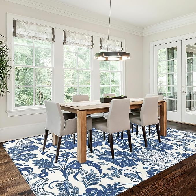 Area Rugs Paisley Floral Modern Neutral Large Living Room Carpet Vintage Traditional Flower Washable Rugs 5×7 for Kitchen Dinning Room Bedroom Farmhouse Nursery Office Home Decor
