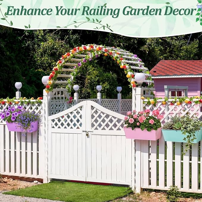 6 Pack Hanging Flower Pot Colorful Metal Iron Bucket Fence Hanging Planters with Detachable Hook Bucket Flower Holder for Railing Balcony Garden Yard Spring Decor (16.1 x 5.1 x 5.1 in,Square)