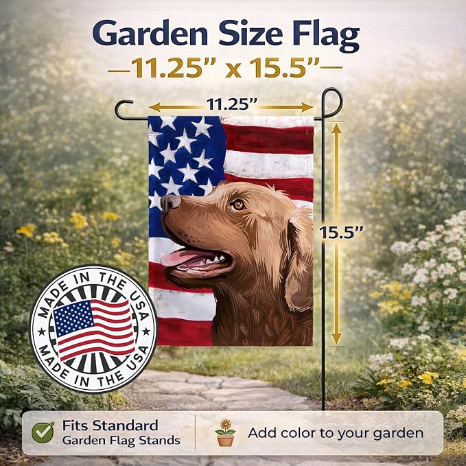 Caroline's Treasures CK6486GF Chesapeake Bay Retriever American Flag Garden Flag Mailbox Flag Decorative Yard Flag Banner Outside Patio Artwork Yard Flower Beds, Garden Size, Multicolor