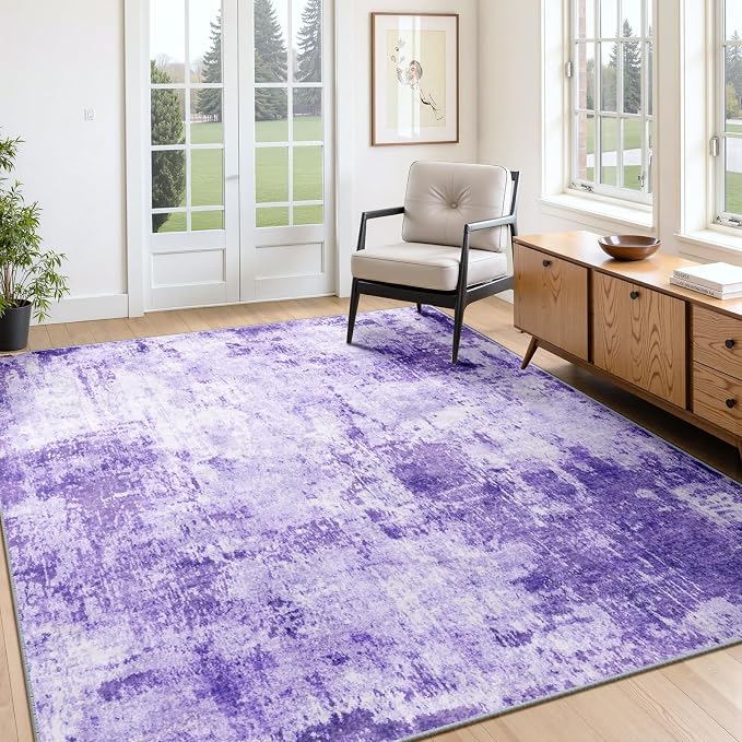 RELEANY Washable 4'x6' Abstract Area Rug for Living Room Purple | Carpet for Bedroom, Kitchen, Office, Hallway and Entryway, Printed Pattern, Non‑Slip, Soft, Stain‑Resistant, Easy to Clean