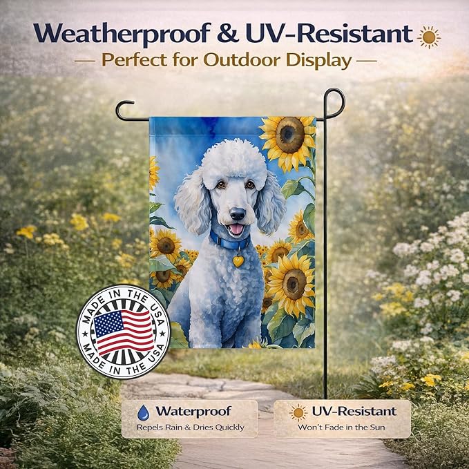 Caroline's Treasures DAC6142GF White Poodle in Sunflowers Garden Flag Mailbox Flag Decorative Yard Flag Banner Outside Patio Artwork Yard Flower Beds, Garden Size, Multicolor