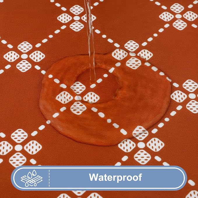 misaya Rectangle Vinyl Table Cloth, Elastic Fitted Tablecloth with Flannel Backing, Waterproof Plastic Table Cover Fits 8 Foot Folding Tables for Picnic, Camping, Indoor and Outdoor (Rust, 30" x 96")