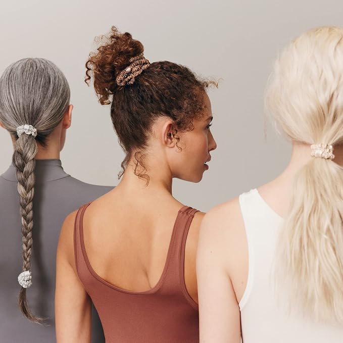 Slip Silk Hair Ties — Skinny Silk Light Brown Scrunchies, No Damage, No Crease, Anti-Breakage |100% Mulberry Silk | All Hair Types | Made with Proprietary Slipsilk™ | Set of 4