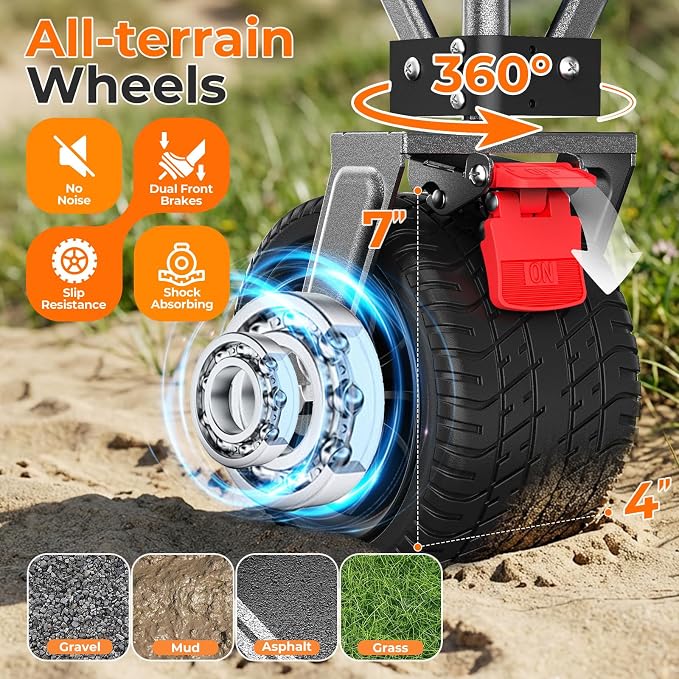 Collapsible Wagon with Tailgate, 55" Expandable 300L All-Terrain | 500 Lbs Heavy Duty, Utility Folding Wagon, 7"×4" Wheel, 360° Swivel & Brakes, Long Item Storage,Beach, Camping, Gardening
