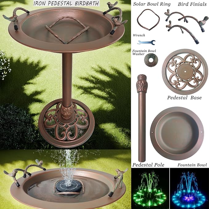 BSTGIFTS Metal Bird Bath - Iron Birdbath 28.5" H, Bird Bath for Water Fountain, Bird Feeder Bowl for Yard Patio Lawn Decor (Fountain Pump not Included)