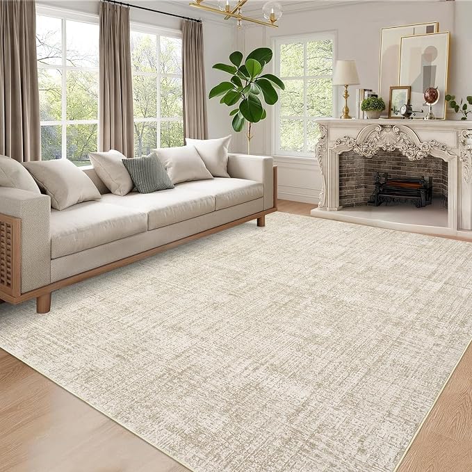 Garvee Washable 8x10 Rug for Living Room Modern Solid Neutral Rug Beige | Soft Non Slip Rugs for Bedroom, Low Pile Neutral Rug, Stain Resistant Foldable Carpet for Playroom Dorm, Farmhouse Rugs