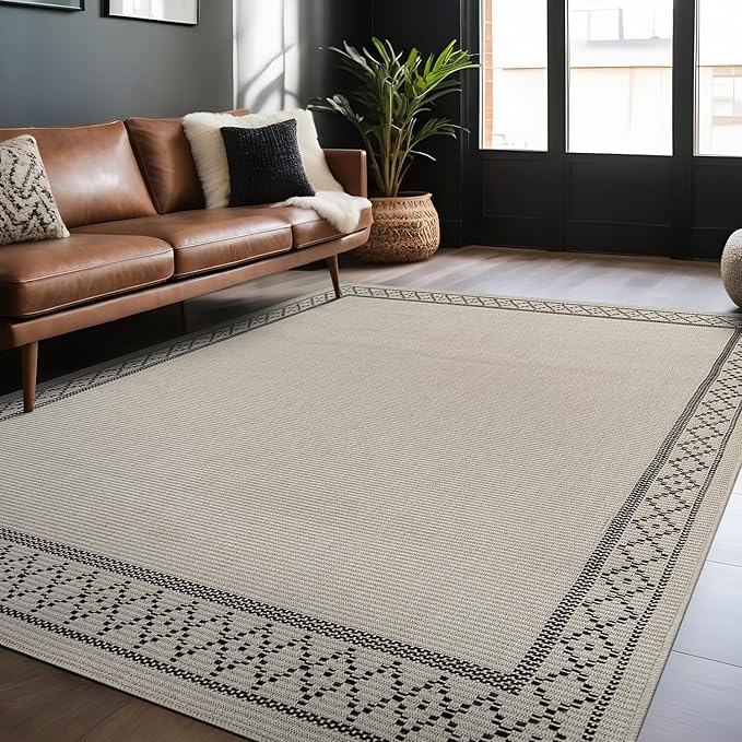 Luul Home Easy Jute Rugs 5x7 Frame Bone Color Living Room Indoor Outdoor Area Rug for Patio and Kitchen Rug High Traffic Washable Easy to Clean Solid Boho Woven Design Carpet (5 x 7)