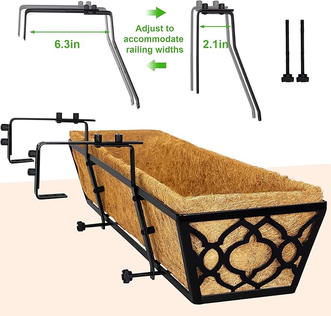Y&M 4-Pack 30 Inch Railing Planter Boxes 24 Inch 2 Pack, Hanging Balcony Planter, Adjustable Deck Railing Planter Box, Metal Window Boxes Outdoor for Fence, Porch Flower Pots Holder