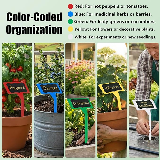 100 Pack 11.8" White Plant Labels for Outdoor Garden Waterproof, T-Type Garden Label Stakes with Black Stickers & Gold Pen, Tall Plant Markers and Plant Tags for Vegetables, Herbs, Flowers
