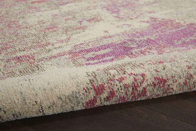Nourison Home Celestial Modern Abstract Ivory/Pink 5'3" x Round Area -rug, Easy -cleaning, Non Shedding, Bed Room, Living Room, Dining Room, Kitchen (5 Round)