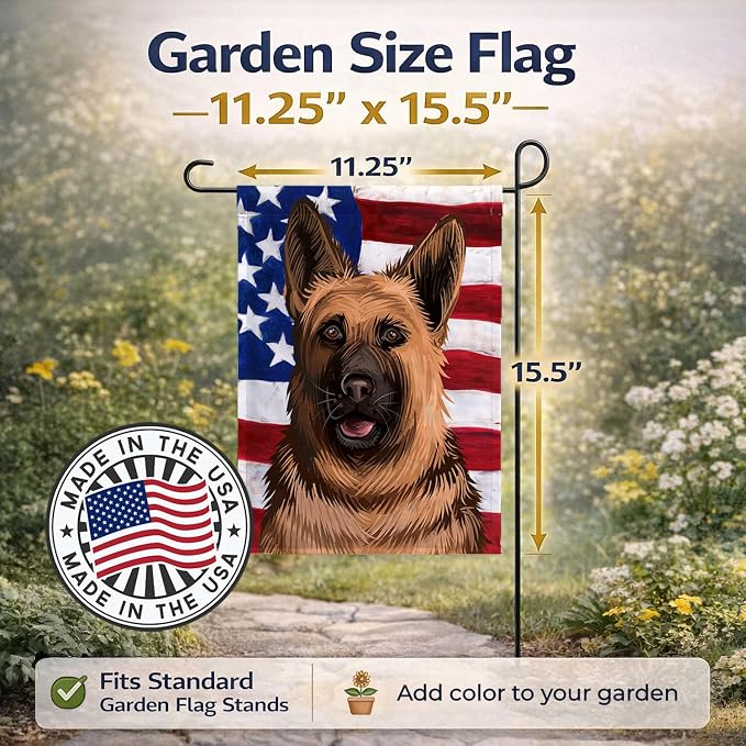 Caroline's Treasures CK6536GF German Shepherd Dog American Flag Garden Flag Mailbox Flag Decorative Yard Flag Banner Outside Patio Artwork Yard Flower Beds, Garden Size, Multicolor