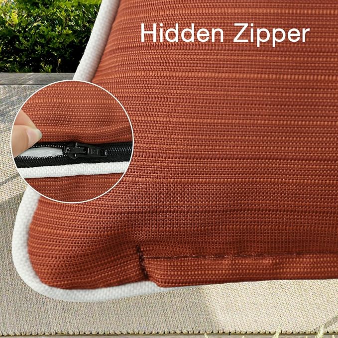 Unimatta Decorative Outdoor Water Repellent Throw Pillows with Inserts, Set of 4, 18" x18" Pillows for Patio, Backyard, Bed, Couch, and Patio Furniture, Tangerine