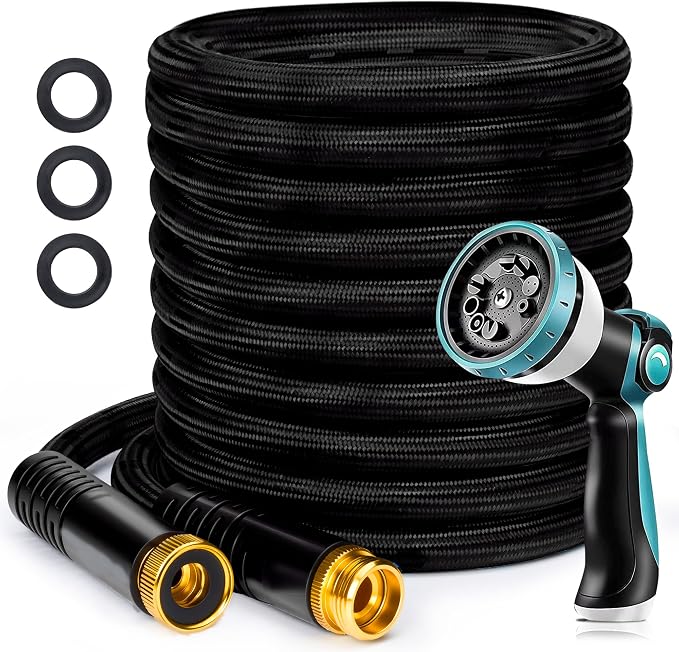 Garden Hose, Lightweight Water Hose for Lawn,Gardening and Outdoor | stable water flow, 3-layer anti-kink structure, Lightweight. Compact storage, with 10-spray nozzle, leakproof connectors
