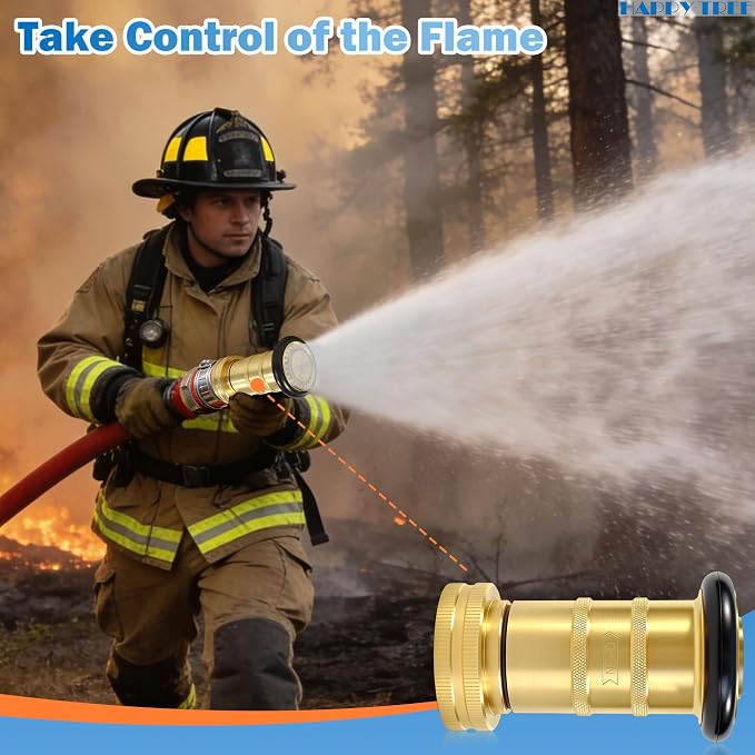 Happy Tree 1-1/2" NST/NH Brass Fire Hose Spray Nozzle 85 gpm Fire Equipment Heavy Duty Industrial Jet Fog Nozzle 100 psi FHSN04B
