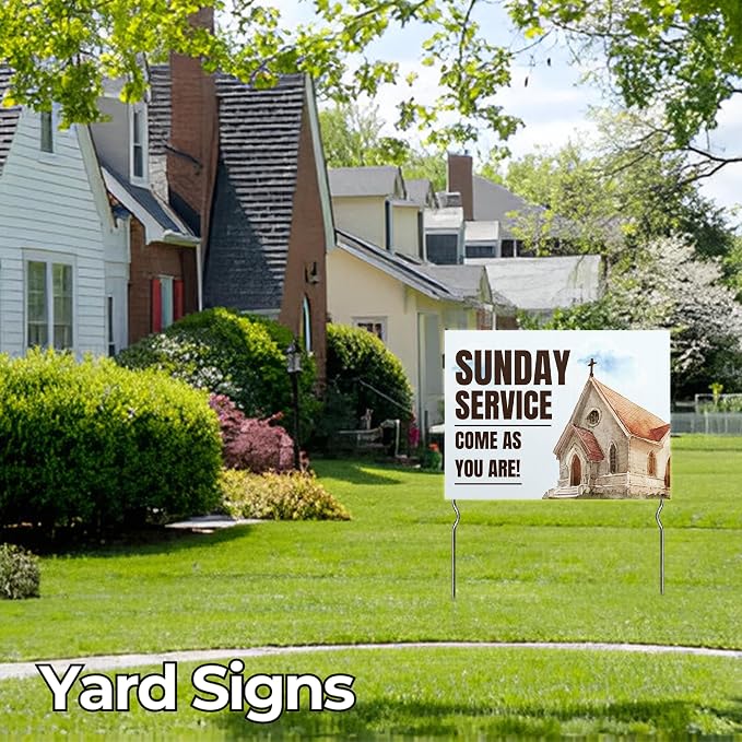 Sunday Service - Come As You Are! Yard Sign by DC | 24"x18" Double Sided Church Garden Sign with 13” Metal Stakes | Outdoor Signs Waterproof for Lawn, Patio, Sidewalk & House | Set of 2 | Made in USA