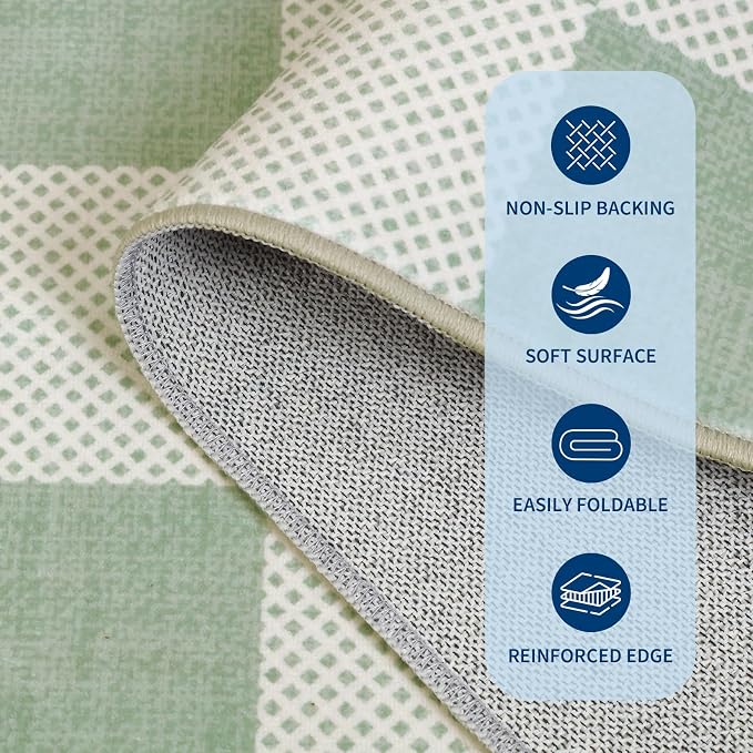 GarveeHome Checkered Sage Green 2x6 Washable Kitchen Runner Rug Entryway | Sage Green Small Area Rug for Hallway Bedroom Bathroom Low-Pile Non-Slip Stain Resistant Geometric Rugs TPE Backing
