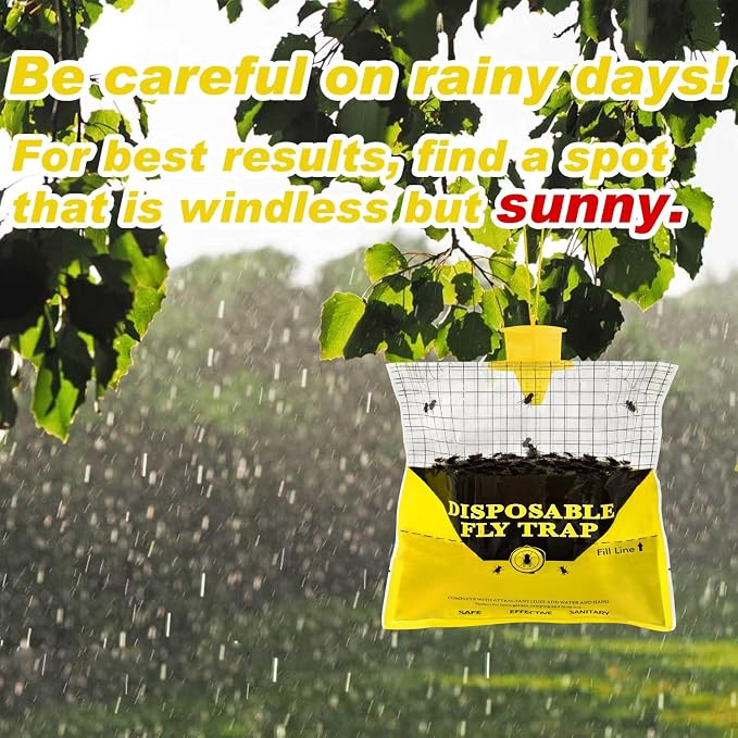 Glovv Fly Traps Outdoor Hanging with Fly Bait, 10 Pack Disposable Bags Hunter Ranch Trap, Flies Control Bug Catcher Killer Repellent for Stable Horse Barn & Farm