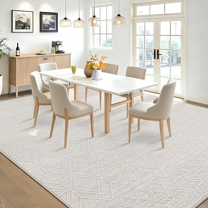 8x10 Area Rugs Washable Rug: Geometric Moroccan Farmhouse Rugs Large Living Room Rug Modern Neutral Soft Non-Slip Printed Pattern Carpet for Bedroom Dining Room Nursery Office (Beige Grey, 8'x10')