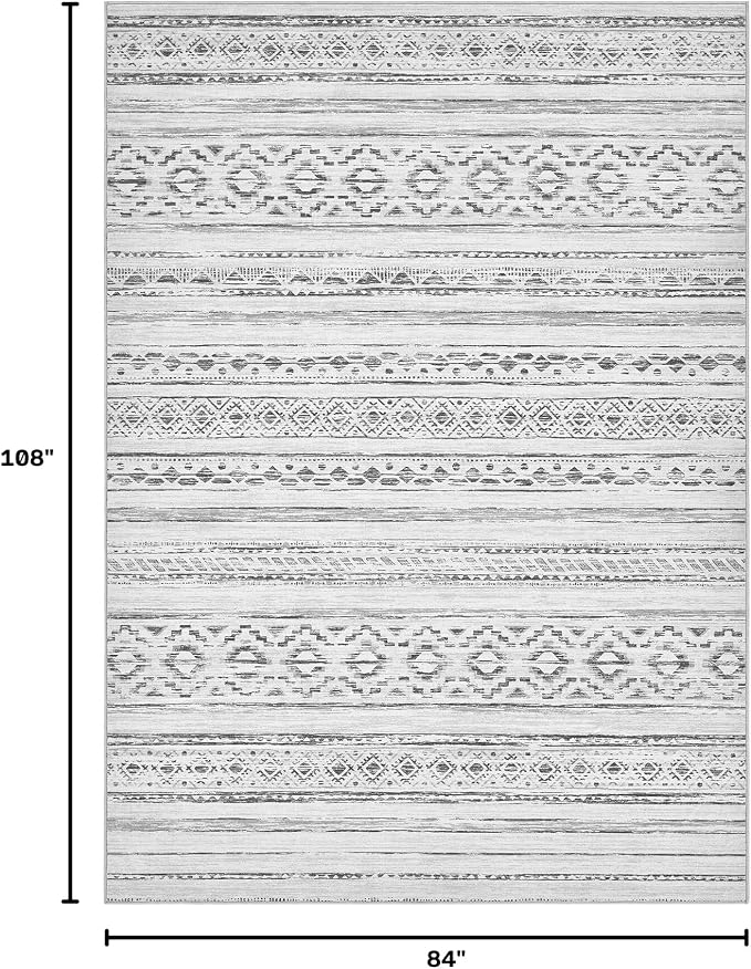 cotiled Boho 7x9 Area Rug for Living Room: Large Moroccan Washable Rug | Solve Modern Neutral Trendy Home Decor - Stain Resistan Indoor Carpet for Bedroom Dining Room Cream Grey
