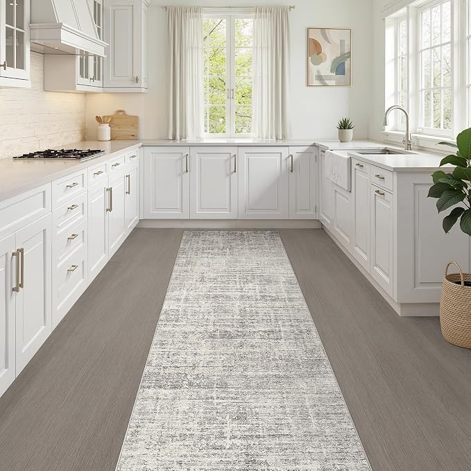LOONGRUG Runner Rug 3x10 Machine Washable Non-Slip Neutral Rug Brown Gray | Abstract Soft Stain Resistant Indoor Accent Throw Carpet for Hallway Kitchen Bathroom Laundry Room Bedroom