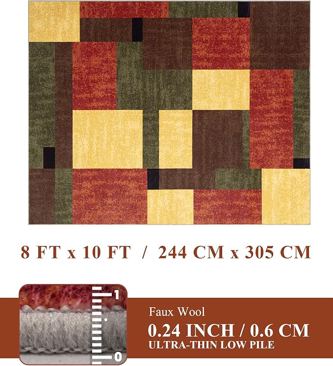 Red and Green Rug 8x10, Burgundy Farmhouse Vintage Rugs Washable for Living Room,Burnt Orange Area Rug Non Slip,Geometric Boho Area Rug for Kitchen,Dining Room,Bedroom