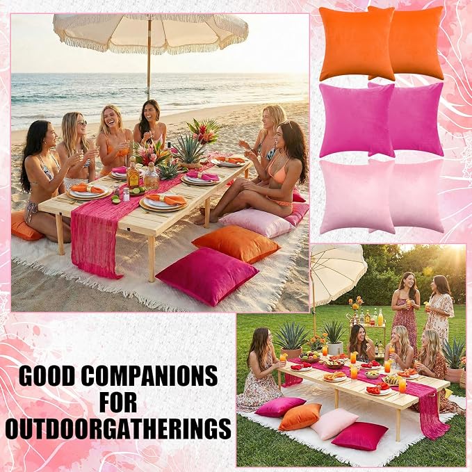 Beeveer 14 Pack Picnic Kit 91x71 Inch Extra Large Outdoor Boho Picnic Blanket with Tequila Table Runner, 6 Throw Pillow Covers 6 Napkin Woven Cotton Yarn Washable Beach Blanket for Camp Wedding