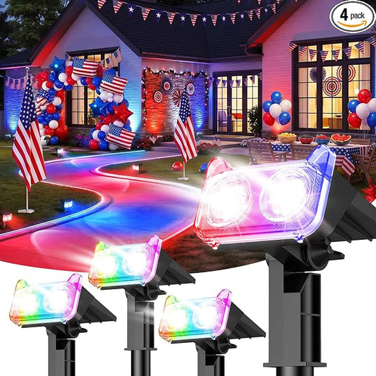 LETMY Solar Lights Outdoor Waterproof IP65, 4 Pack Solar Spot Lights Outdoor with 14 Big LEDs, 2-in-1 Wall Lights & 7 Modes Solar Landscape Spotlights for Pathway Yard Patio Decor Garden Gifts (RGB)