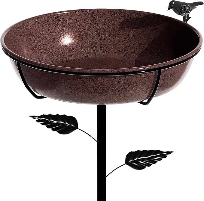 3" Deep Metal Bird Bath for Outdoors 40in Tall, Removable 13" Dia Birdbath Bowl with Stable Stake, Vintage Birdbaths and Bird Feeders for Outside Garden Yard Patio Lawn Decor(Antique Bronze)