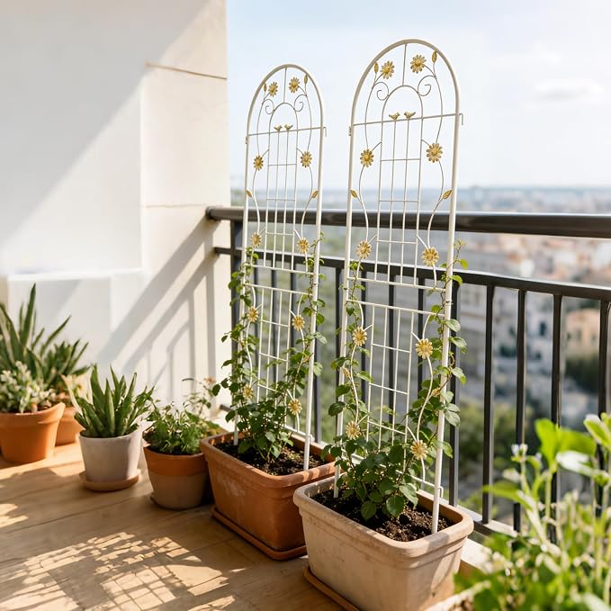 4/2 Pack White Metal Garden Trellis, 86.7" x 19.7" 71" x 19.7" Rustproof Plant Support Frame, Decorative Climbing Vine Trellis for Flower Vegetable Patio Garden Decor (White, 71" x 19.7", 2 Pack)