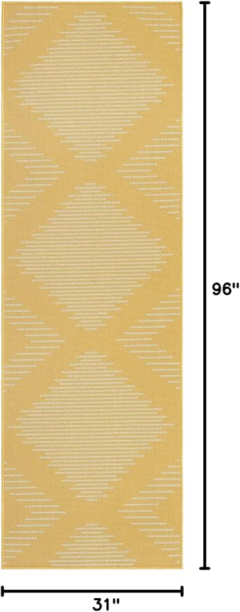 Unique Loom Outdoor Modern Collection Area Rug - Tambor (2' x 8' Runner Yellow/Ivory)