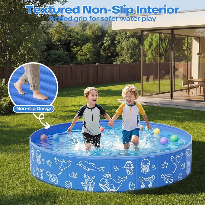 Foldable Kiddie Pool with Canopy, 47in Kids Pool with Detachable UPF 50+ Sunshade, Portable Non-Slip Swimming Pool Dog Pool for Backyard, Beach, Outdoor Summer Water Play