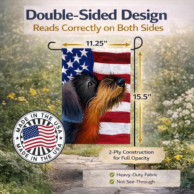 Caroline's Treasures CK6539GF German Wirehaired Pointer American Flag Garden Flag Mailbox Flag Decorative Yard Flag Banner Outside Patio Artwork Yard Flower Beds, Garden Size, Multicolor