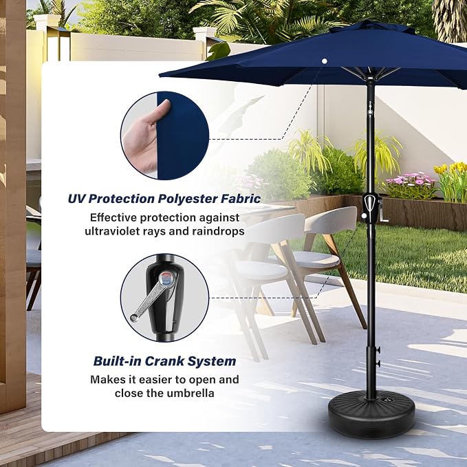 HealSmart 7.5ft Patio Umbrella with Push Button Tilt/Crank, Outdoor Table Market Yard Umbrella, 6 Sturdy Ribs for Garden, Deck, Backyard, Pool